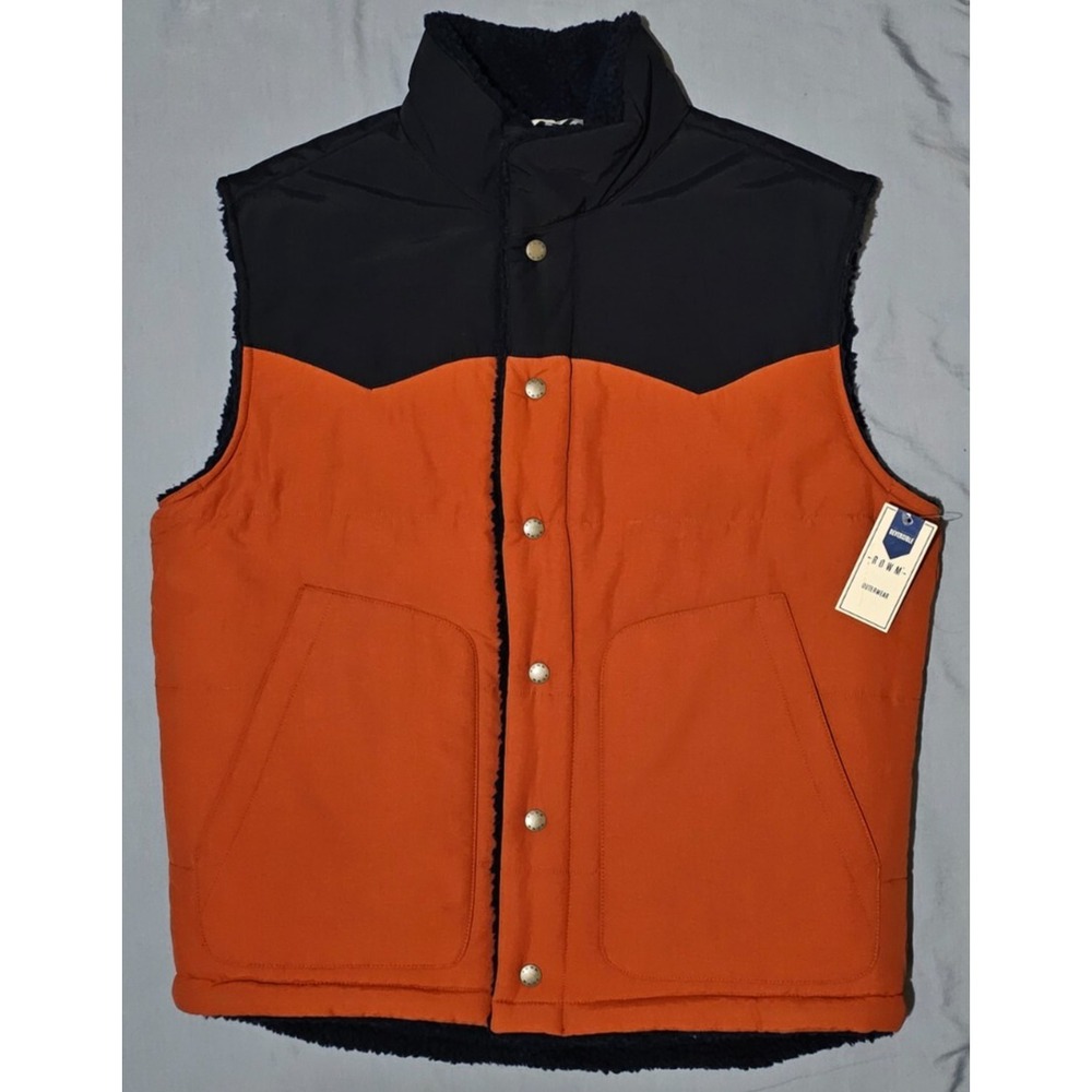 Rowm Reversible Sherpa Vest Mens Size Large Orange/Blue Soft Western NWT‎